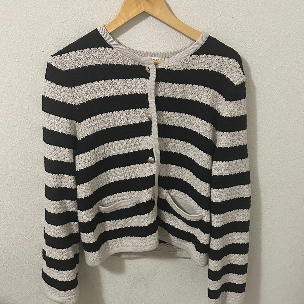 Abercrombie & Fitch Black and Cream Striped Cardigan
